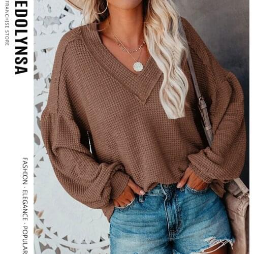 V neck Off The Shoulder women blouse shirt Long sleeve cotton female Brown tops shirt Spring summer office ladies blouses Y19