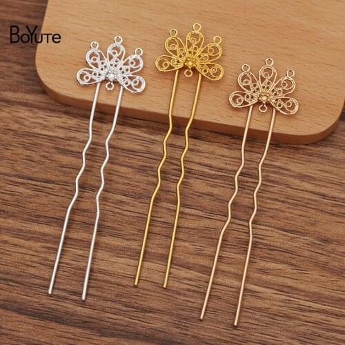 BoYuTe (20 Pieces/Lot) 18*22MM Filigree Flower Welding 75*10*1.2MM U Shaped Hairpin Handmade Diy Hair Accessories Materials