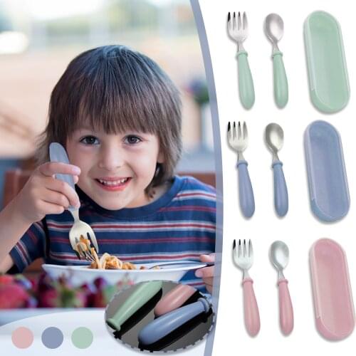 Baby Gadgets Tableware Set Children Utensil Stainless Steel Toddler Dinnerware Cutlery Cartoon Infant Food Feeding Spoon Fork