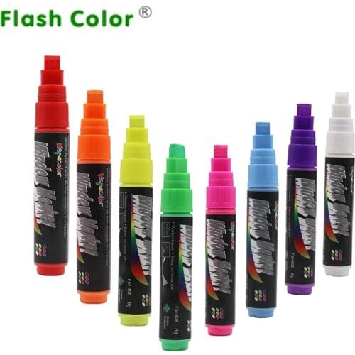 Flashcolor Highlighter Liquid Chalk Markers Pens 8mm Dual-side Writing for Chalkboard Sticker, Marker Lable,Window,Cup, Painting