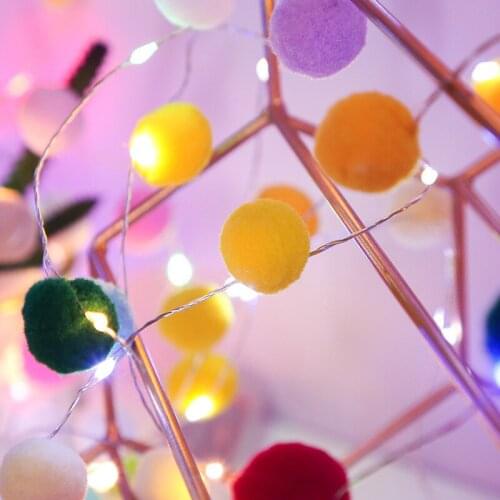 Cotton Pompom Balls Led String Lights Fairy Lighting String Garland Christmas Decorations for Home Outdoor Navidad Wedding Decor