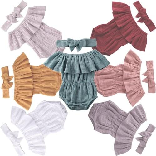 Newborn Baby Boy Girls Cotton Linen Rompers Off Shoulder Ruffles Romper Playsuits Toddler Infant Outfit Sunsuit Clothes