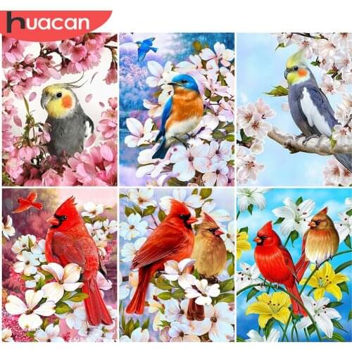 HUACAN Diamond Painting Parrot Animal Rhinestone Kit 5D Full Square Round Diamond Embroidery Bird Mosaic Flower Handmade Gift