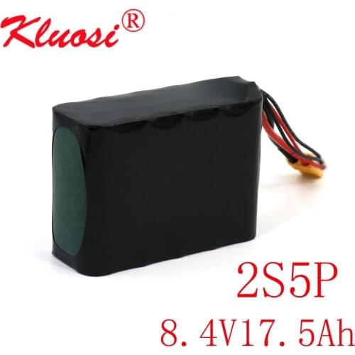 KLUOSI 7.4V 17.5Ah 18Ah 2S5P 8.4V High Capacity UAV Rechargeable Li-ion Battery for Various RC Airplane Quadrotor XH2.54-3P XT60
