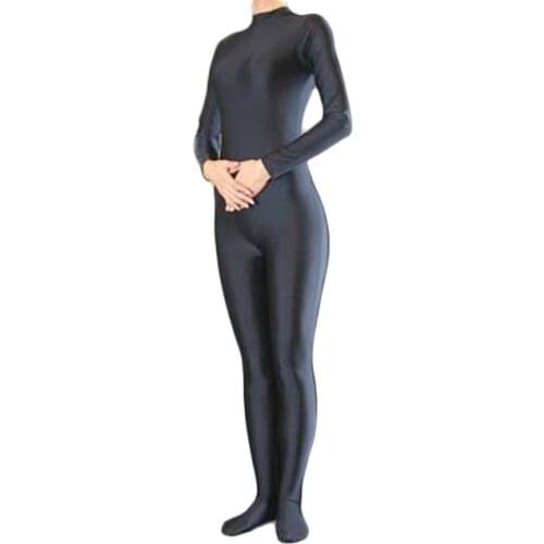 Speerise Womens Long Sleeve Zip Unitard Turtleneck Bodysuit Mens Black Full Body Dancewear without Gloves Free Shipping