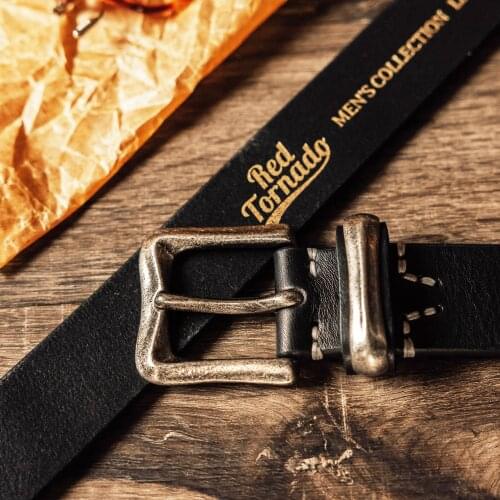 LB0624 Red Tornado Genuine Cowhide Leather Super Thick 5mm Brass Metal Buckle Durable Belt