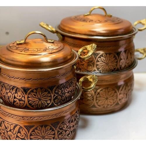 Copper handmade casserole pot quality heavy copper pots four sizes quality pots with brass handles