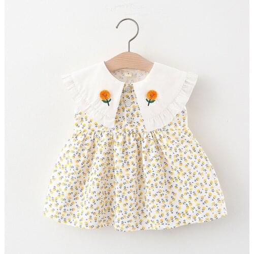 Melario Baby Girl Dress New Summer Cotton Kids Outfit Floral Embroidery Collar Toddler Princess Dress Infant Clothes