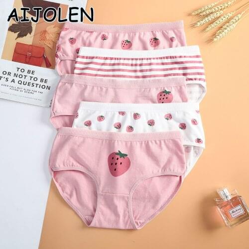 AIJOLEN Mid-waist Strawberry Cute Womens Underwear Striped Pink and White Stitching Cotton Panties Breathable Briefs