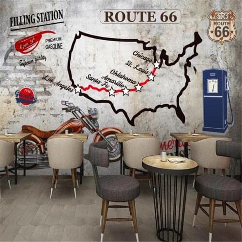 Milofi custom 3D photo wallpaper mural European and American industrial style Highway 66 cement wall bar mural background wall