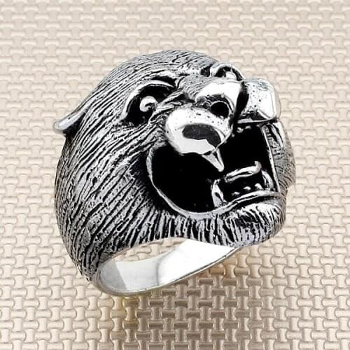 Animal Tiger Silver Ring Men Silver Ring Made In Turkey Solid 925 Sterling Silver