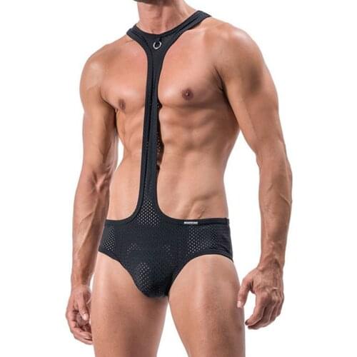 Mens Comfortable Hollow Mesh Bodysuit Sexy Underwear Tight Exotic Lingerie Sexy Male Cosplay Night Club Wear Clothes Underwear