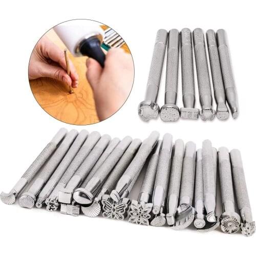 Leather Stamping Tools Set Saddle Making Tools Carving Punch Tools for Leather Craft 26 Pcs Different Shape