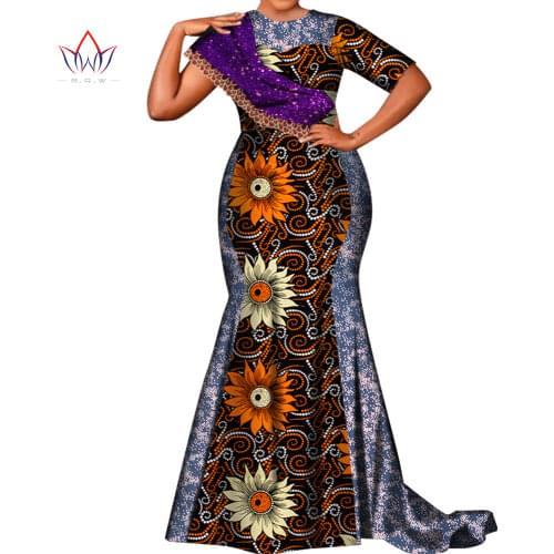 New BintaRealWax African Clothes for Women Long Dress African Clothing Bling Patchwork Wedding Party Casual Date WY8875