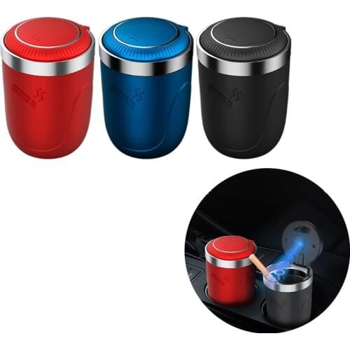 Car Ashtray with LED Light Push Type Auto Vehicle Cigarette Ashtray Holder Decor With stainless steel liner