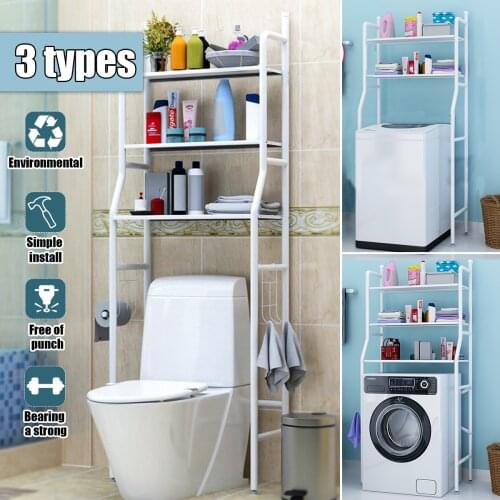 Bathroom Storage Shelf Over Toilet With Roll Holder and Hooks Kitchen Washing Machine Rack Bathroom Space Saver Organizer Holder