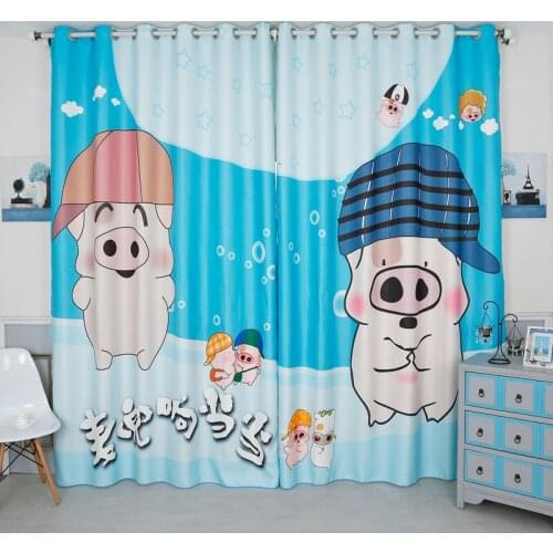 Custom Window Curtains for Living Room Bedroom Nursery Kid Children Room Window Tulle Sheer Drapes Pig Blue