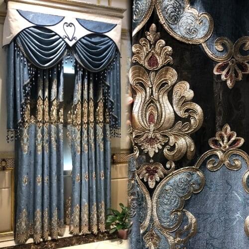Nordic Luxury Chenille Brown Geometry Curtains for Living Room High-end Embroidery Yarn Window Drapes for Villa Bedroom