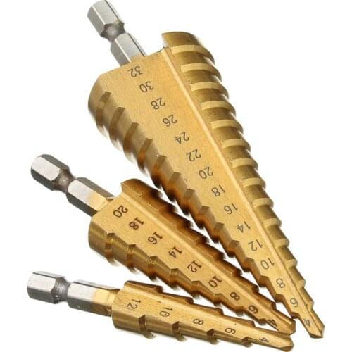 Step HSS 4-12/20/32mm Steel Step Drill Bit Metric Spiral Flute 4241 Cone Titanium Coated Hole Cutter Drill Bits Tool Set