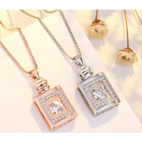 Three-dimensional Rectangular Necklace Perfume Bottle Pendant Necklace for Women Wedding Luxury Party Jewelry