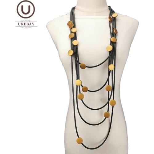 UKEBAY New Luxury Gold Color Pendant Necklaces Women Wooden Jewelry Top Designer Long Necklace Gothic Sweater Chain Accessories