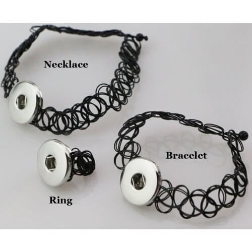 Vintage Stretch Tattoo Choker Necklace Punk Retro Gothic Elastic 18mm snap button Jewelry set For Women Girls Weave Collar