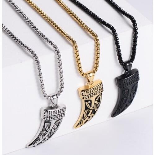 Top Quality Men Necklace Wolf Teeth Charm Pendant Necklaces Stainless Steel /Gold 5 Size Chains Hip Hop Jewelry Gift for Him