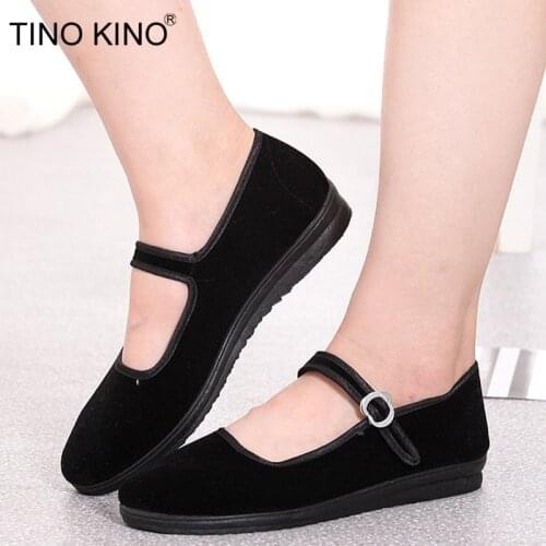 Women Fabric Flats Autumn Loafers Ladies Buckle Strap Black Mary Janes Casual Mother Shoes Female Comfort Breathable Footwear