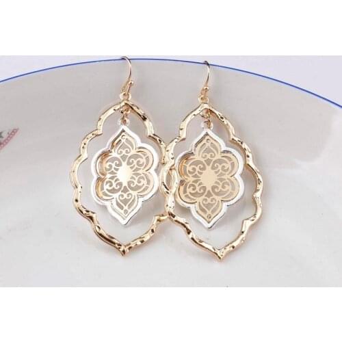 ZWPON Fashion Bohemia Two Tone Gold Filigree Teardrop Chandelier Earrings for Women Gold Zinc Alloy Dangle Drop Earrings Jewelry