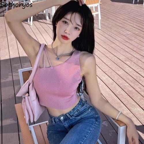 Women Designer Camisole Solid Irregular Slender Elasticity Sexy Crop Top Comfort Hot Girls Club-wear Females Trendy 2021 Newest