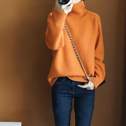 Women Turtleneck Sweater Thick Tops Minimalist OL Jersey Warm Casual Oversize Knit Jumper Pullover Autumn Winter