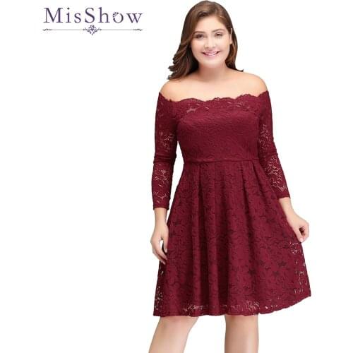 In stock Women Cocktail Party Dress Lace Elegant A-Line Mini Burgundy Lady Off the Shoulder Cocktail Dresses Short Dresses