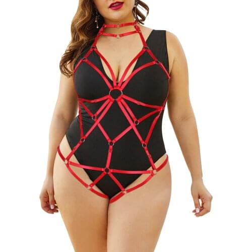 Bdsm Lingerie Womens Plus Size Underwear Goth Sexy Hanging Neck Hollow Out Strappy Body Harness Cage Set Leg Garter Belt Seks