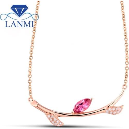 18K Rose Gold Tourmaline Natural Pink Pendant Necklaces Marquise Cut Gemstone Diamond Wedding Jewelry for Women