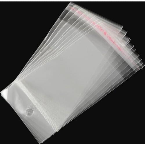OPP Cellophane Bags, Rectangle, Clear, 120x60mm, Hole: 8mm