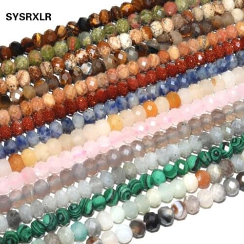 4*6mm Faceted Natural Gemstones Stone Jades Agates Rondelle Round Beads For Jewelry Making DIY Bracelet Necklace Ear Studs