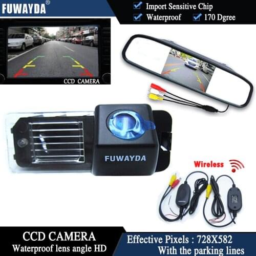 FUWAYDA Wireless CCD Chip Car RearView Camera for VW Volkswagen PoloV (6R)/ Golf6 VI/ Passat CC+4.3 Inch rearview Mirror Monitor