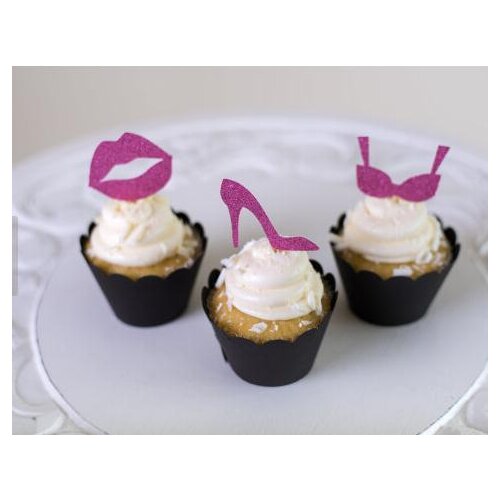 Glitter lip high heel bras Cupcake Toppers Food Picks Bachelor Bachelorette Valentine Wedding Bridal Engagement Lingerie Party
