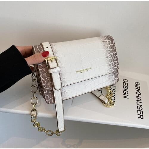 Brand Designer Crocodile Pattern Womens Crossbody Bag Fashion Chain Messenger Bag Small Flap