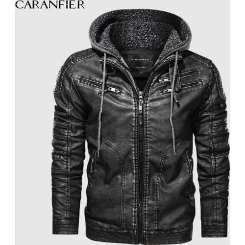 CARANFIER New Men Clothing Jackets Coats Motorcycle Biker Faux Leather Jacket Men Classic Winter Jacket Men Fur Jacket Leather