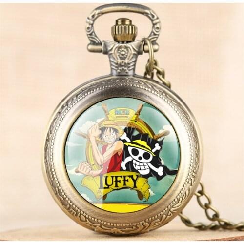One Piece Theme Quartz Pocket Watch Luffy Retro Necklace Clock Souvenir Pendant Watch Gifts for Men Women with Chain reloj