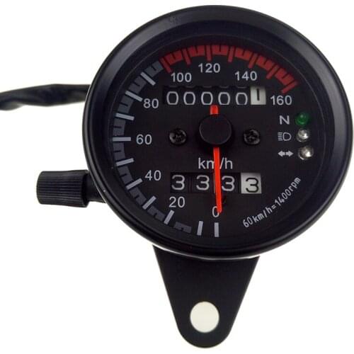 Black Motorcycle Speedometer Odometer Gauge ATV Bike Scooter Backlit Dual Speed Meter with 3 LED Indicator DC 12V 0~160km/h