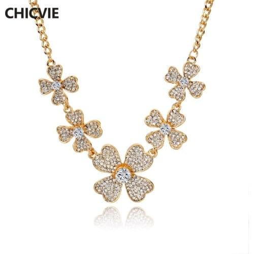 CHICVIE Custom Crystal Gold Flower Statement Necklace Pendants For Women Necklaces Accessories Ethnic Jewelry Necklace SNE150834