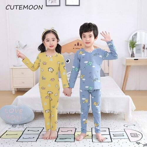 Childrens Pajamas Set Spring Baby Boy Girl Clothes Casual Sleepwear Set Kids Cartoon Tops+Pants Toddler Clothing Sets