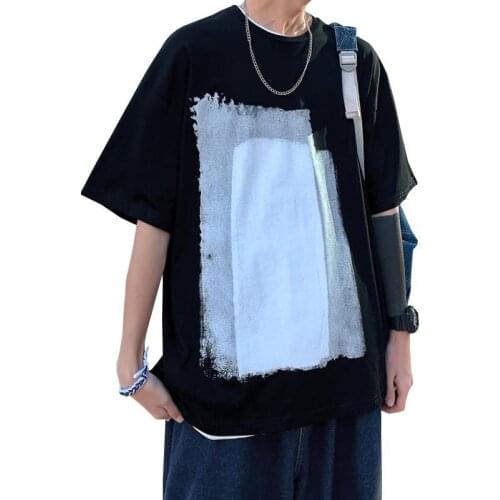 Short-sleeved T-shirt mens tide brand loose casual five-sleeve ins Hong Kong wind trend Joker printed half-sleeve mens T-shirt