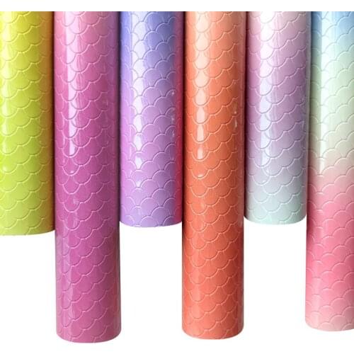 135X30CM Gradient Color Fish Scale Textured Smooth Soft PU Faux Fabric for Making DIY Accessories/Decoration/Bag/Earrings/Cases