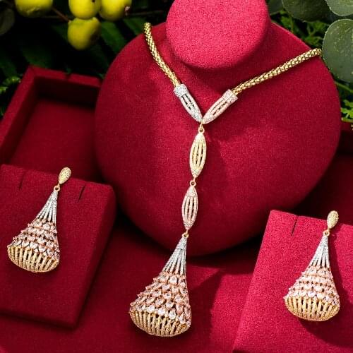 Brand New Luxury Gorgeous Long Drop Pendant Earrings Necklace Jewelry Set Super CZ for Women Ladies Girl Best Gift High Quality