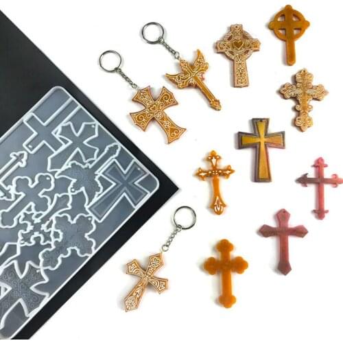 Halloween Cross Silicone Mold for Epoxy Resin with Hole DIY Keychain Pendant Decoration Cool Jewelry Making