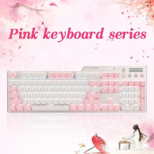 Pink cute Gaming Mechanical Keyboard USB Wired 61/87/104 keys with RGB Backlight Red/Blue Switch for PC Computer Gamer with girl