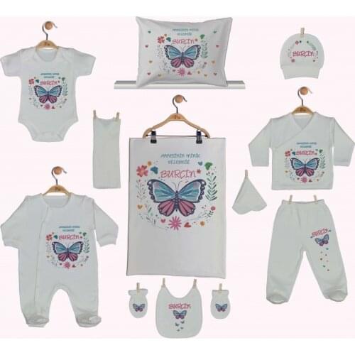 New Born Baby Girl set 11 Piece set 100 Cotton Production Name Custom lettering, name Custom Boxes Hospital Output Set Newborn Set